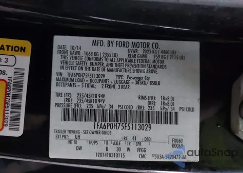 2015 Ford Fusion Se из США, поврежденный, VIN 1FA6P0H75F5113029